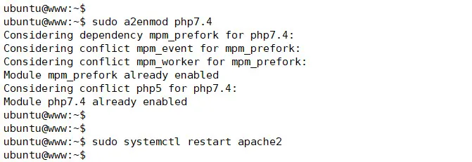 php 7.4 활성화 및 아파치 웹서버 재기동