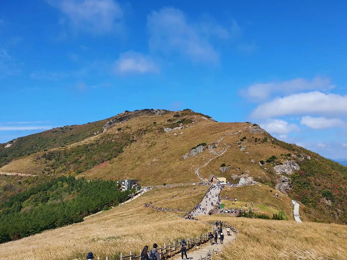 신불산 방면에서 바라본 간월재와 간월산