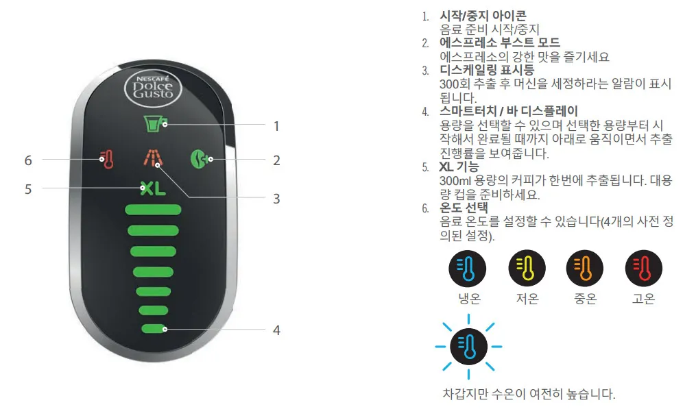 돌체구스토 지니오S 스타의 터치화면