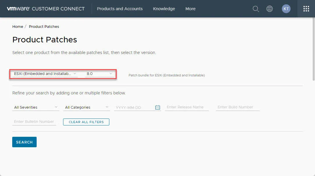 VMWare ESXi 8.0 Patches 선택