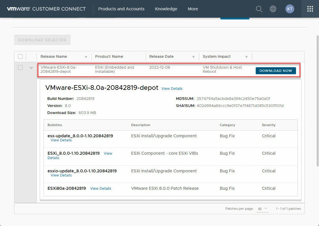 vmware esxi 8 update depot