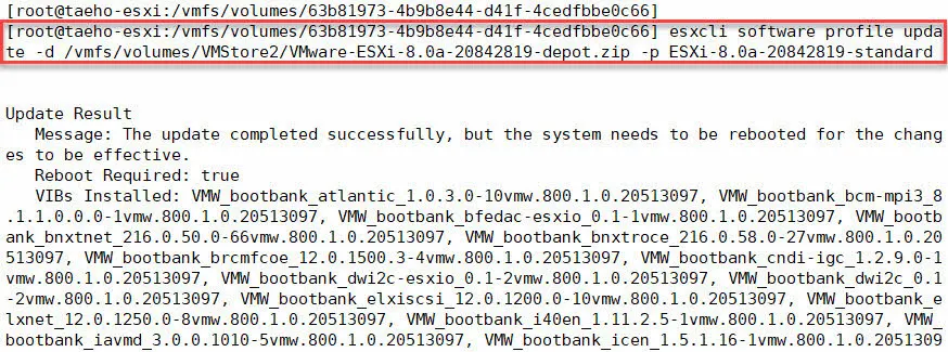 esxcli update command