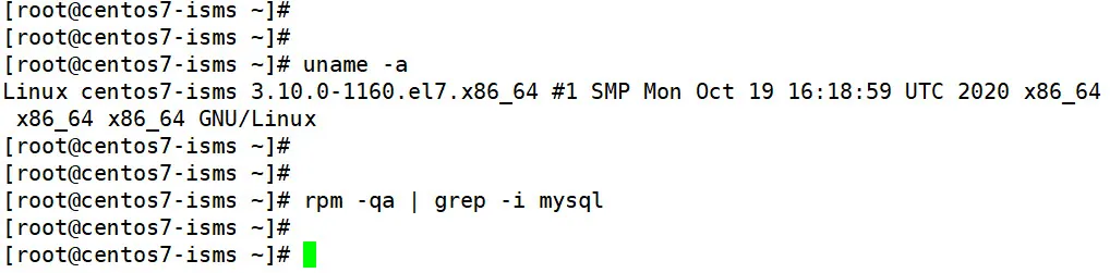 리눅스 커널버전 확인 및 mysql 패키지 설치 여부 확인