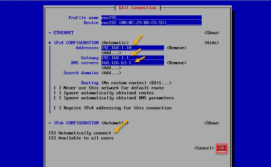nmtui - IP주소, Gateway, DNS 서버 설정