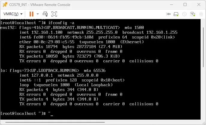 ifconfig - 설정된 고정 IP 확인 화면