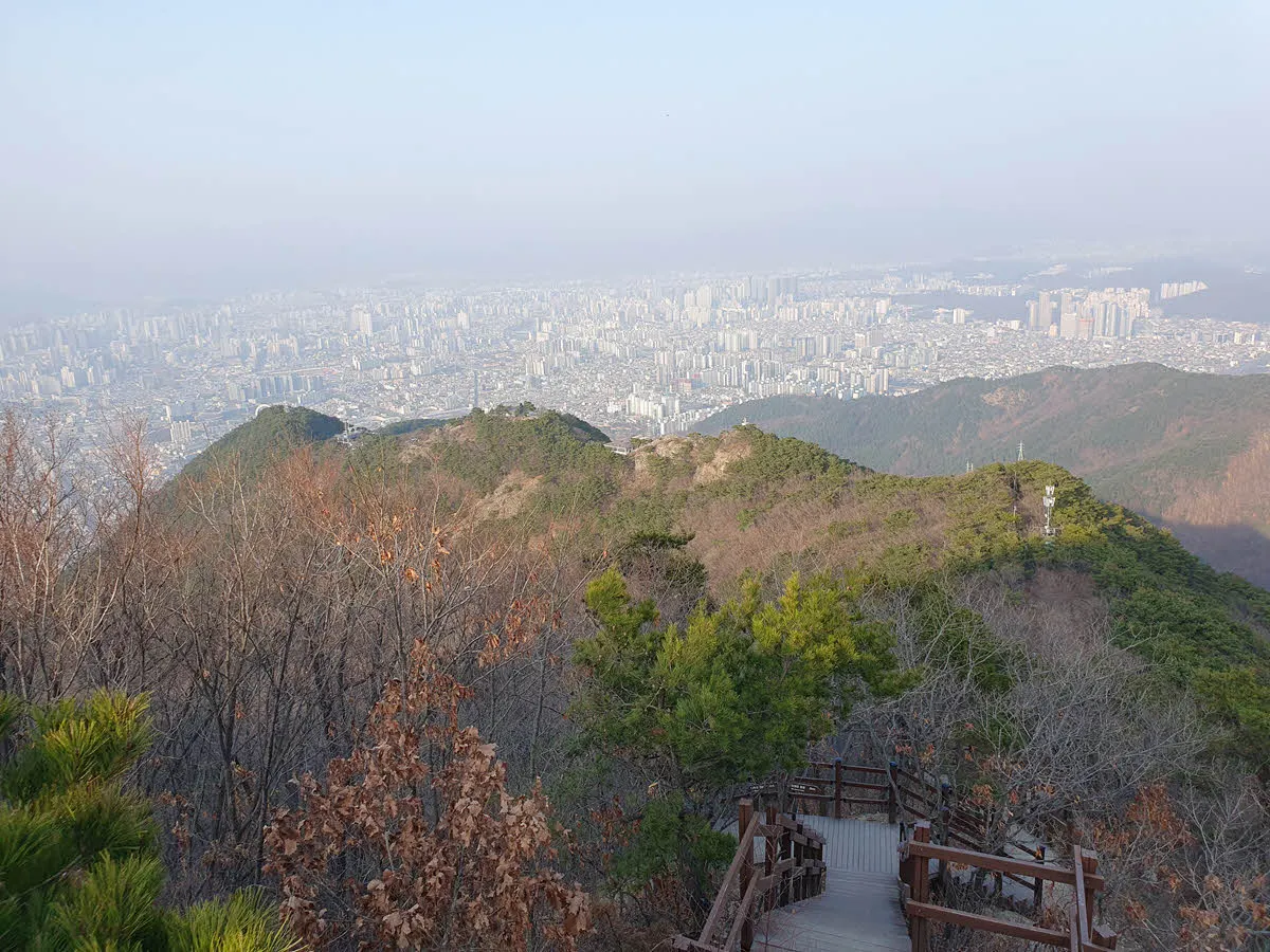 앞산 정상에서 바라본 미세먼지 가득한 대구 풍경