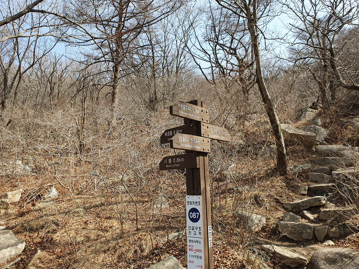 팔공산 정상 앞 비로봉과 동봉 갈림길