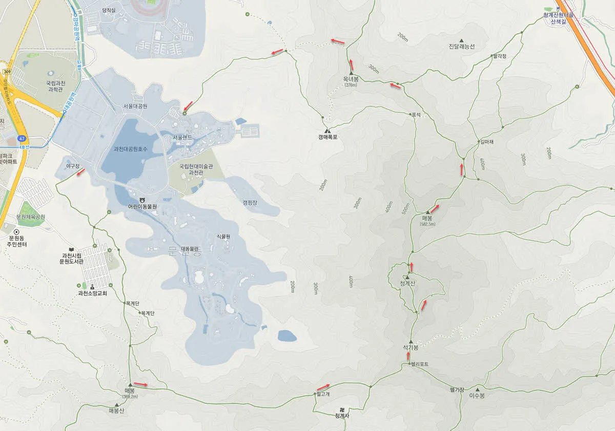 서울랜드, 청계산 일주 등산 코스