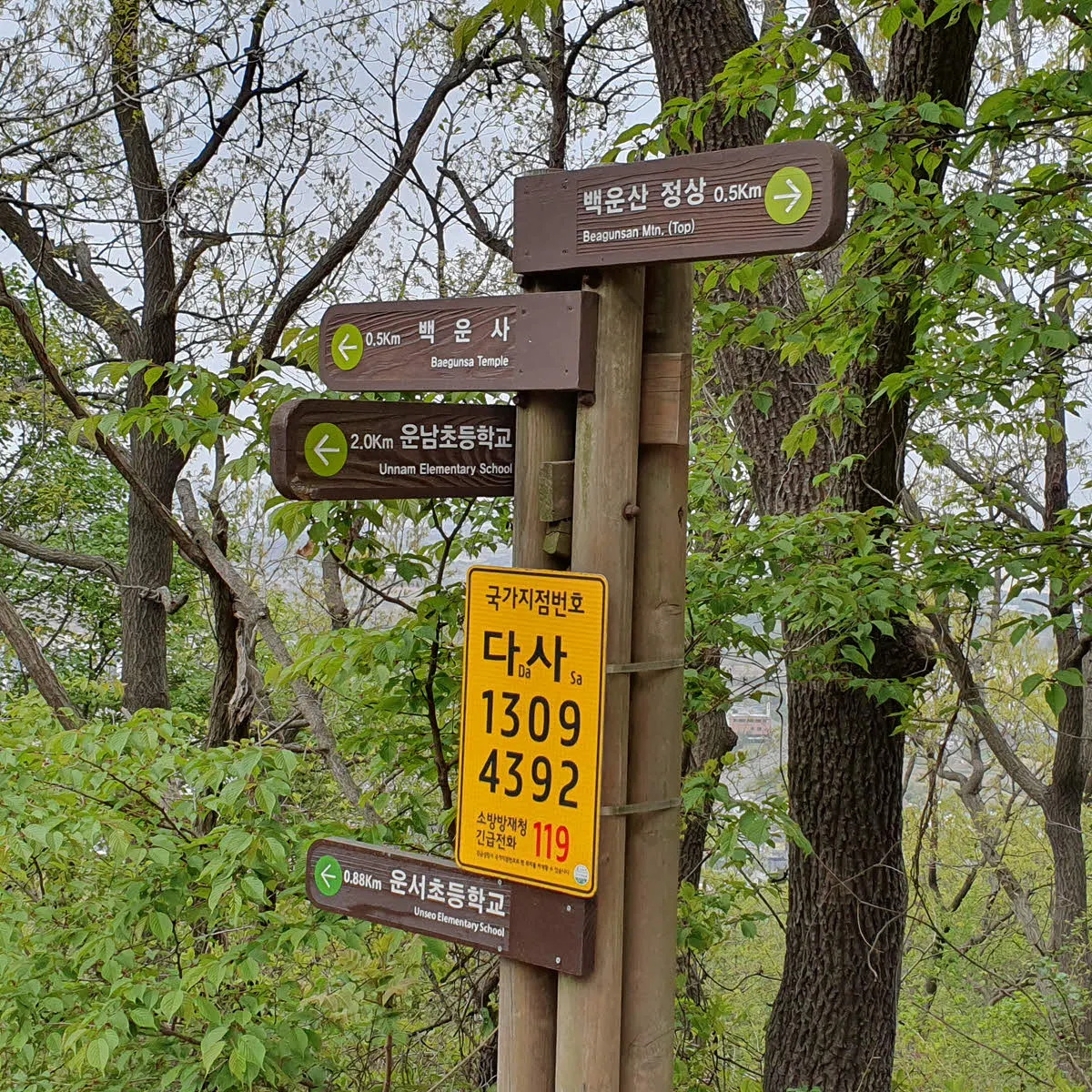 백운산 정상의 이정표