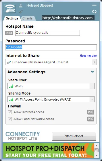 <title>노트북의 인터넷을 공유해서 스마트폰으로 인터넷 접속하기 (무선랜카드를 AP모드로 사용하기)</title>
