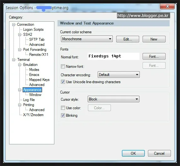 SecureCRT의 Apperance 메뉴