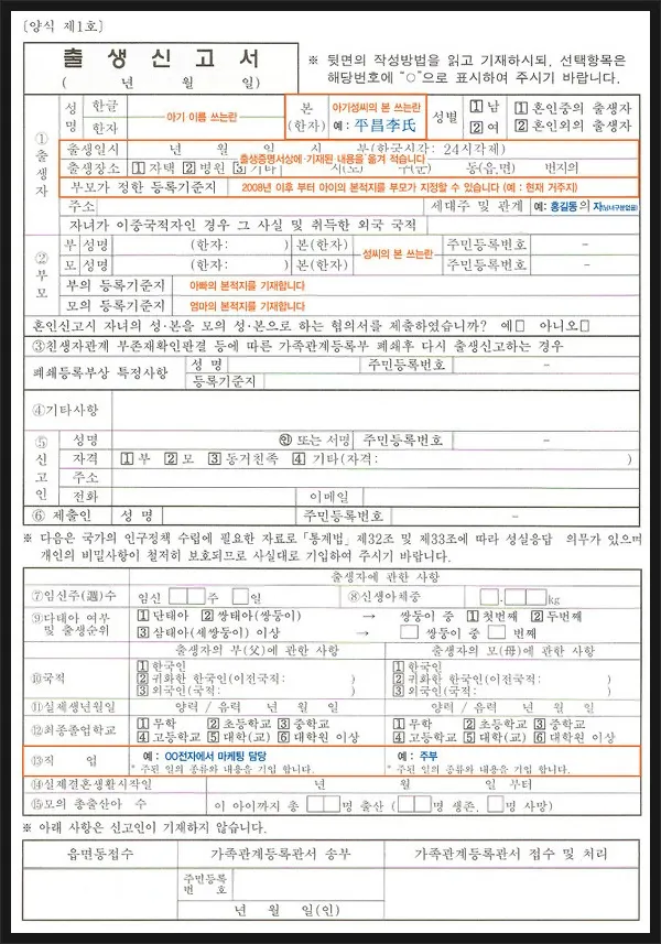 출생신고서의 은밀한 사생활 정보 수집은 불법이 아닌가?