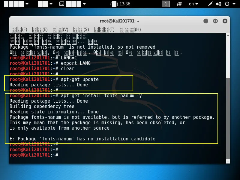 칼리리눅스(2017.01) 한글깨짐 문제해결 (fonts-nanum 설치 오류)