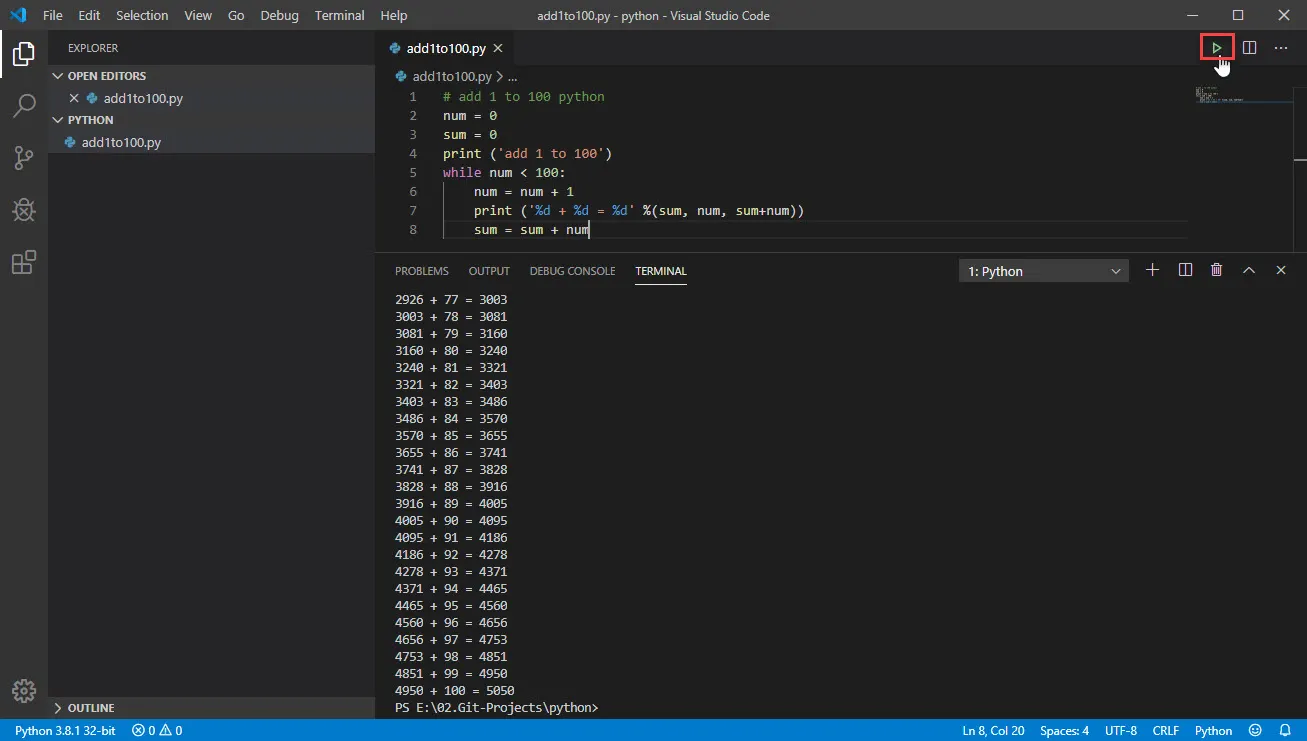 python 테스트 프로그램 실행 테스트