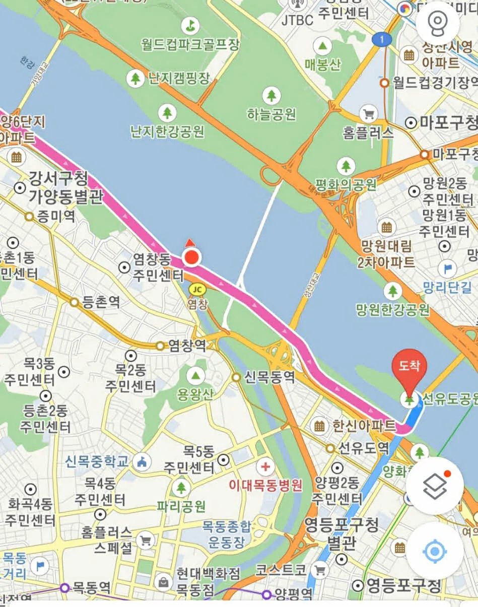 안양천 합수부를 지나 선유도 공원까지