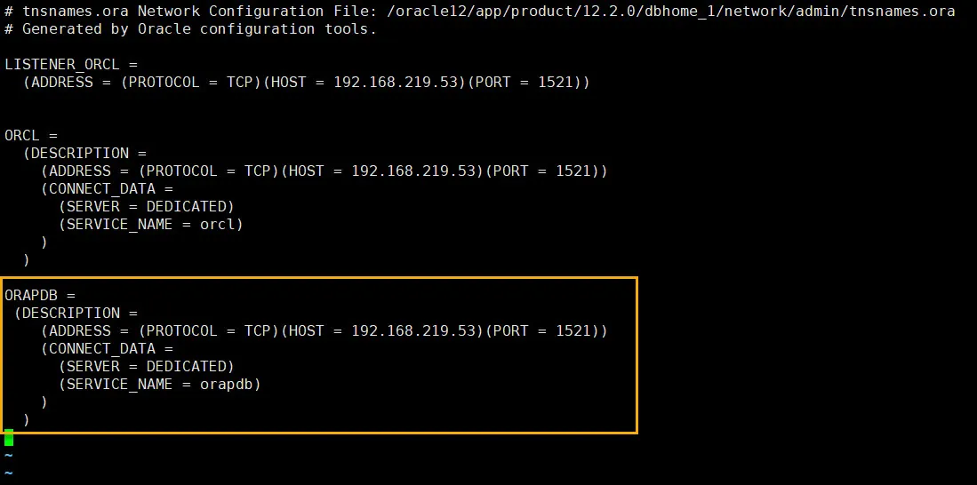 oracle pdb 접속을 위한 tnsnames.ora 설정