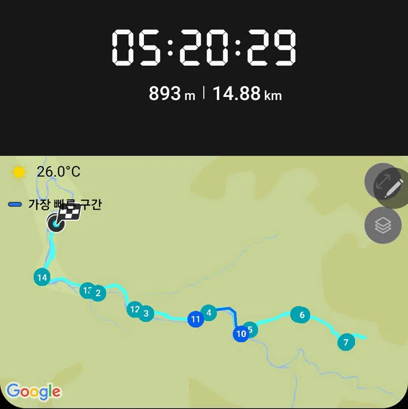 백담사에서 오세암까지 트레킹 기록(삼성헬스)