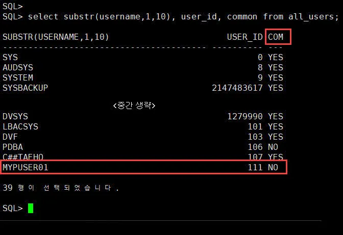Oracle 사용자계정 조회하기