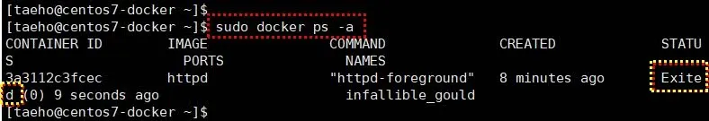 container 중지 상태 확인하기