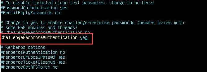 ChallengeResponseAuthentication를 yes로 변경