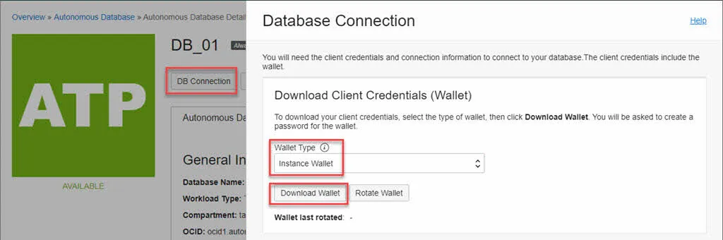 Oracle Cloud Database Connect - Instance wallet