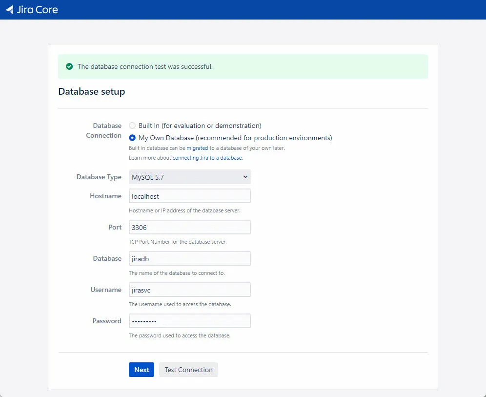 JIRA 데이터베이스 셋업