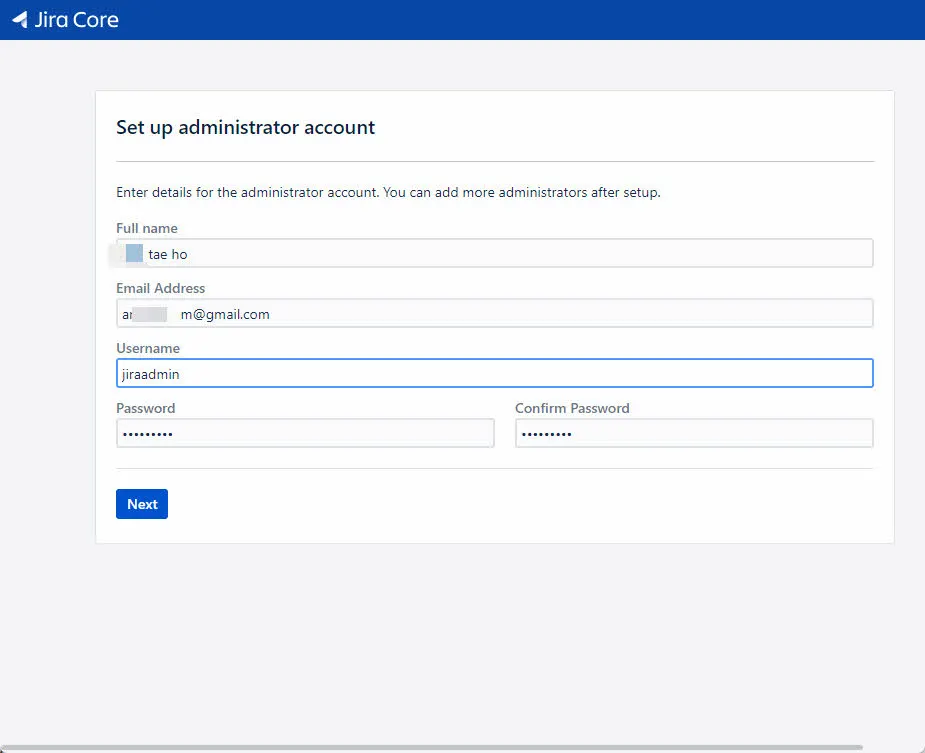 Jira 관리자 계정 만들기