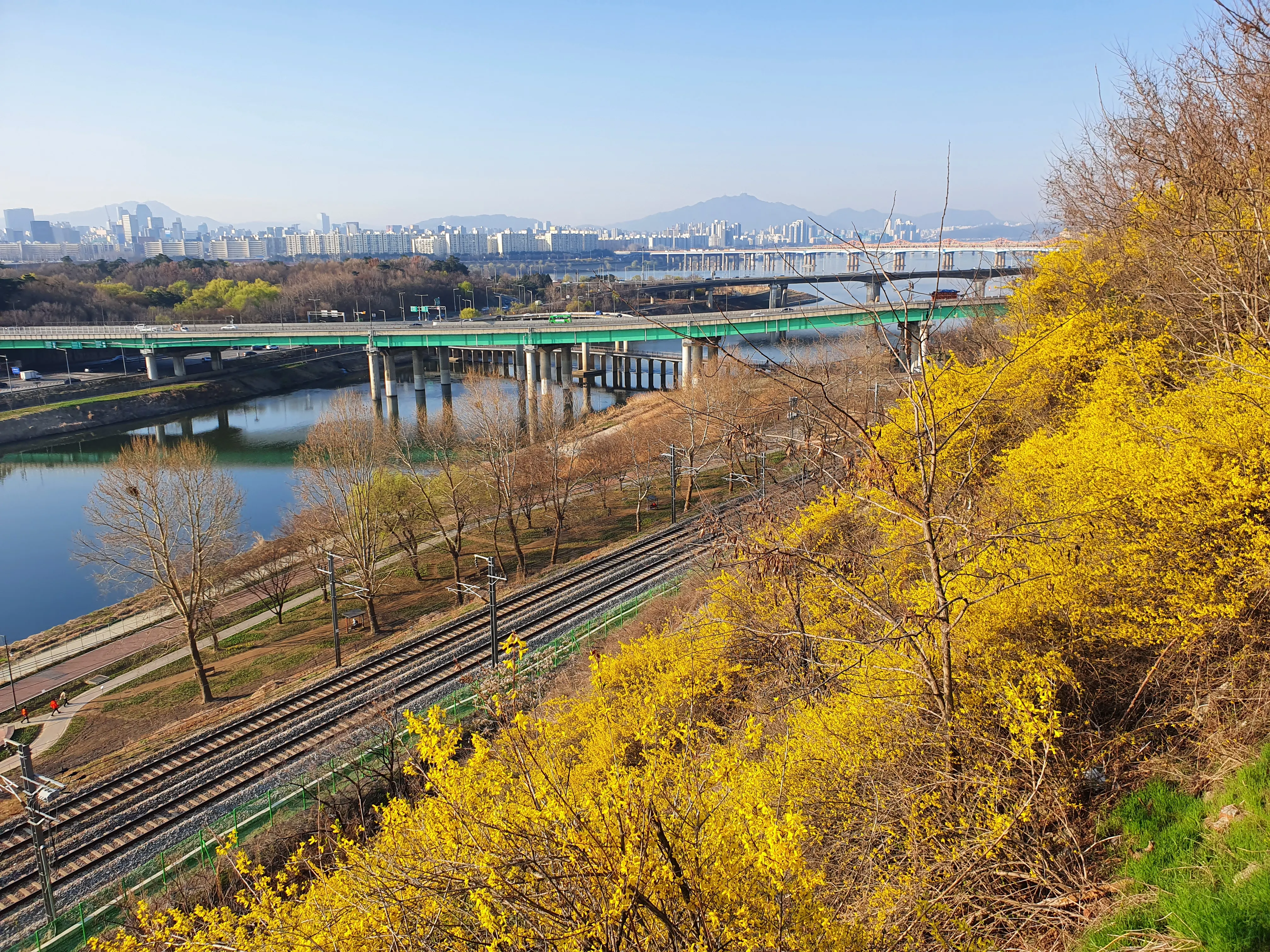 응봉산 산책로에서 보이는 경의중앙선 철로