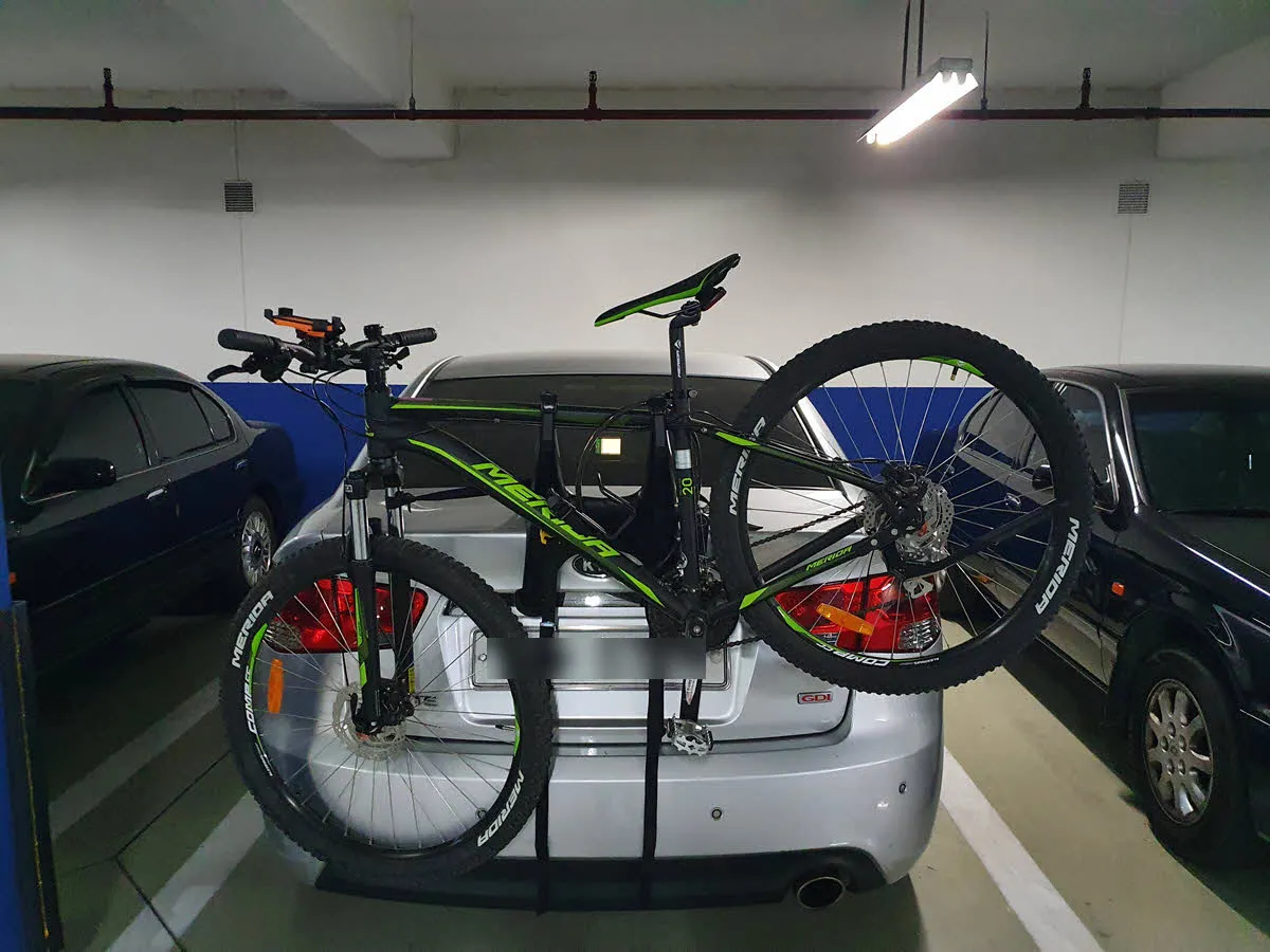 사리스 솔로 거치대에 자전거를 거치한 모습