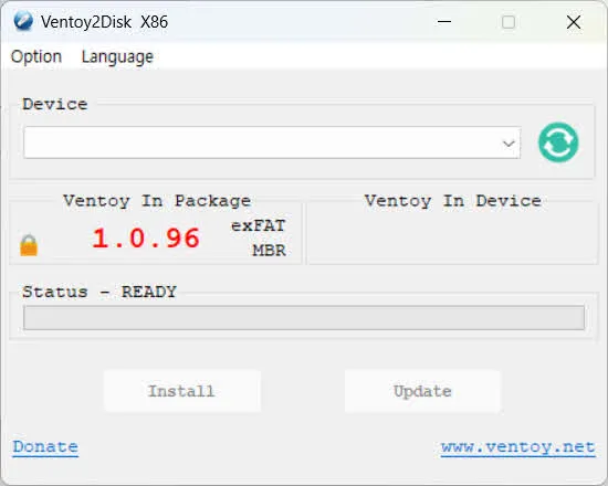 ventoy2disk 실행화면