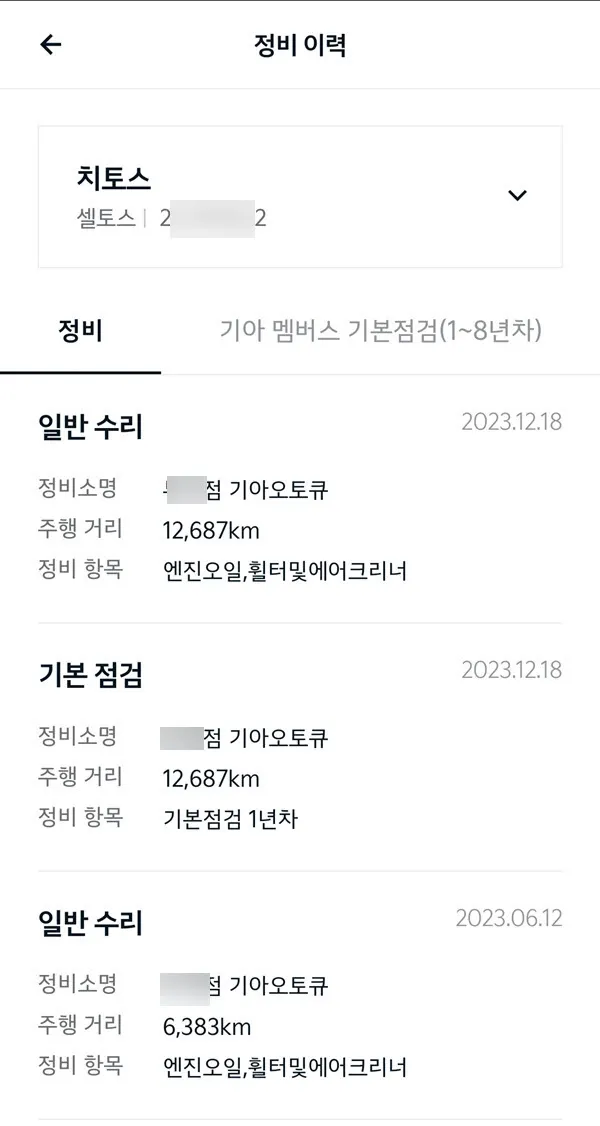 마이 기아 - 정비이력