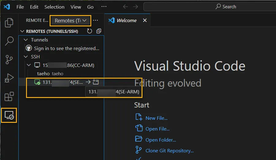vscode의 Remote Explorere