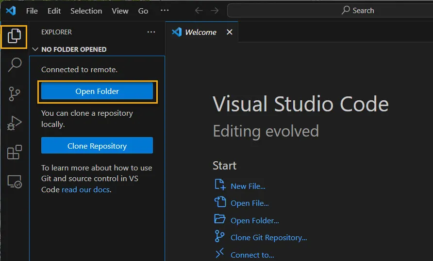 Remote Explorer의 Open Folder
