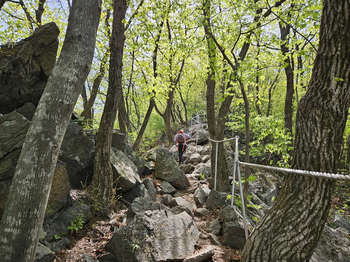 축령산 정상부의 가파른 너덜길