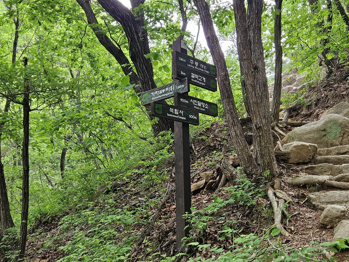 석림사 계곡 갈림길의 이정표