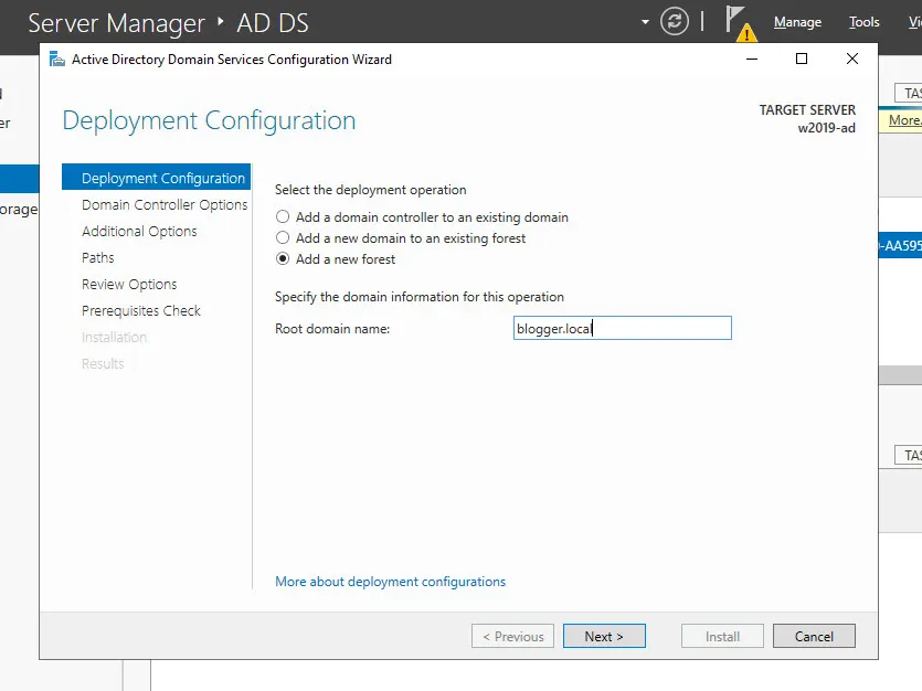 AD Domain Service 구성 마법사 - 새로운 포레스트 등록
