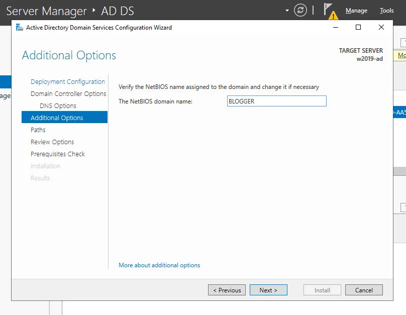 AD DS 구성 마법사 - NetBIOS 도에인 이름