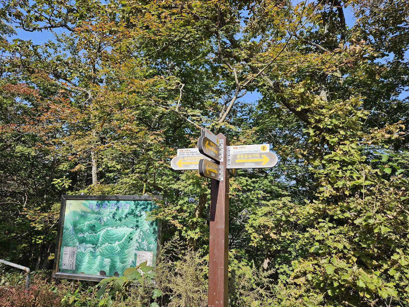 대둔산 정상부 갈림길과 이정표