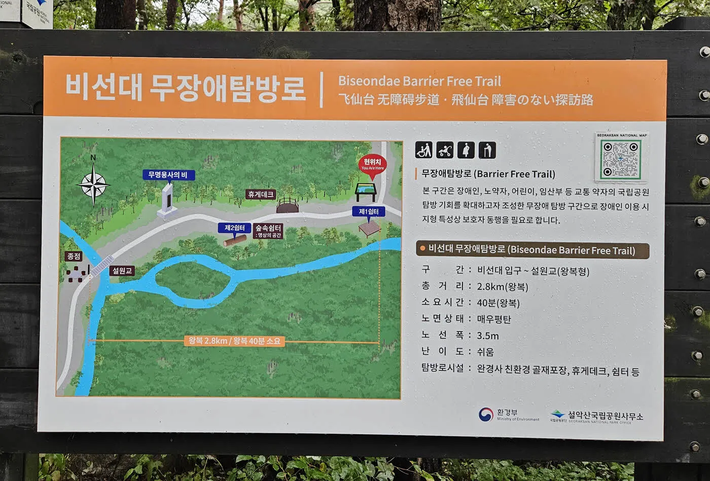 신흥사에서 와선대계곡 초입까지 이어지는 무장애탐방로