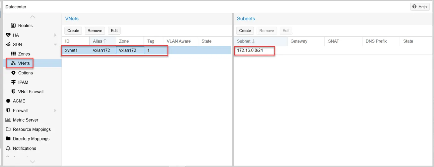 SDN 생성을 위하여 생성한 Vnet과 Subnet