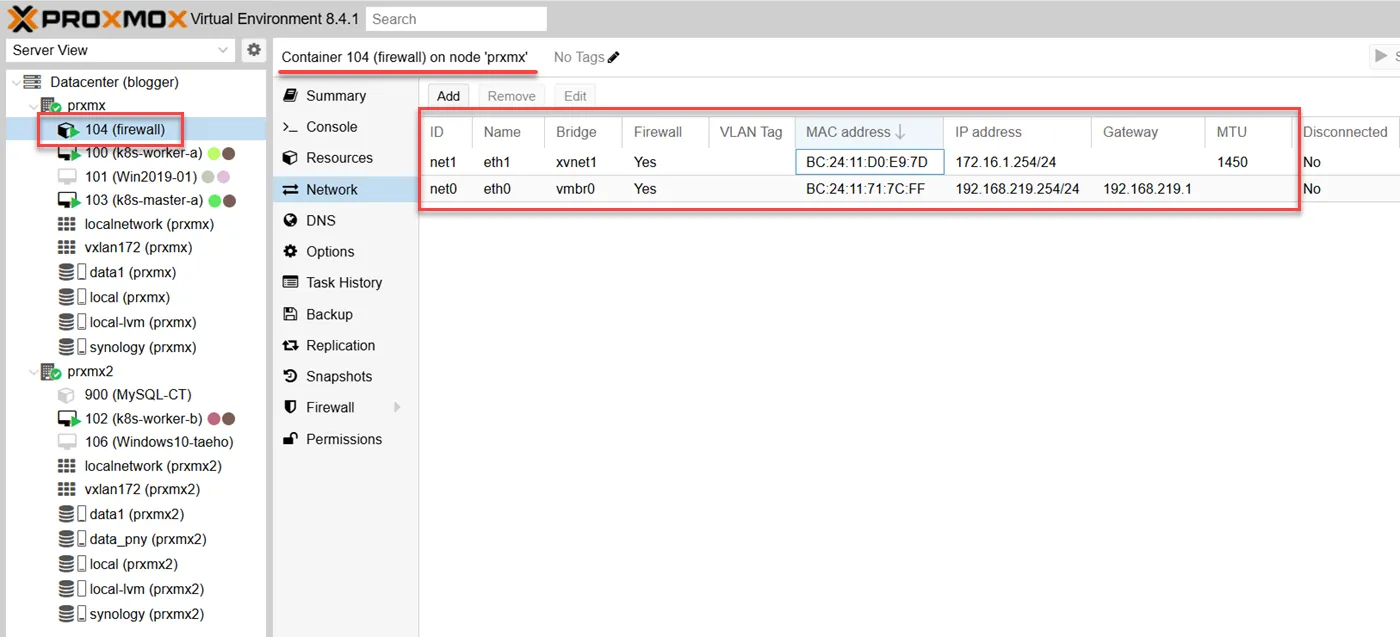 리눅스 컨테이너에 2개의 인터페이스 추가