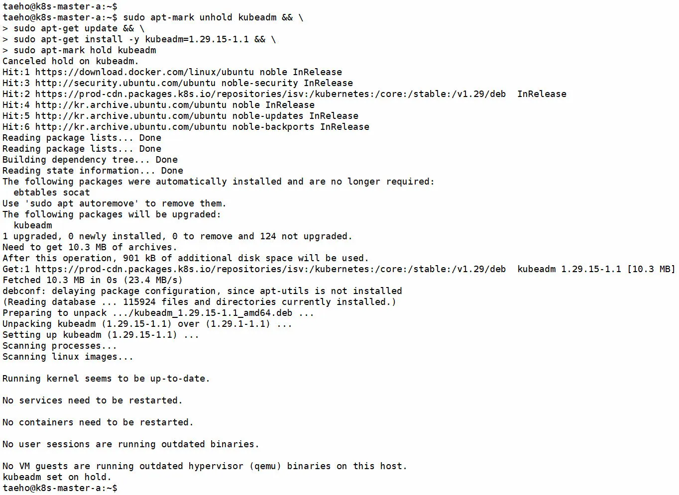 kubeadm 패키지 업그레이드