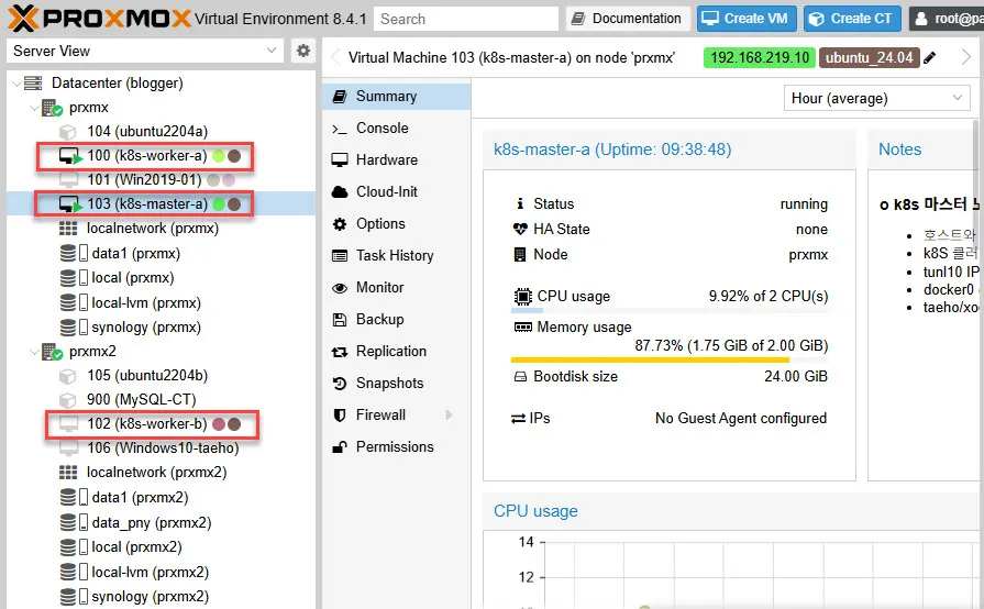 가상서버 3대로 구성된 쿠버네티스 테스트 환경