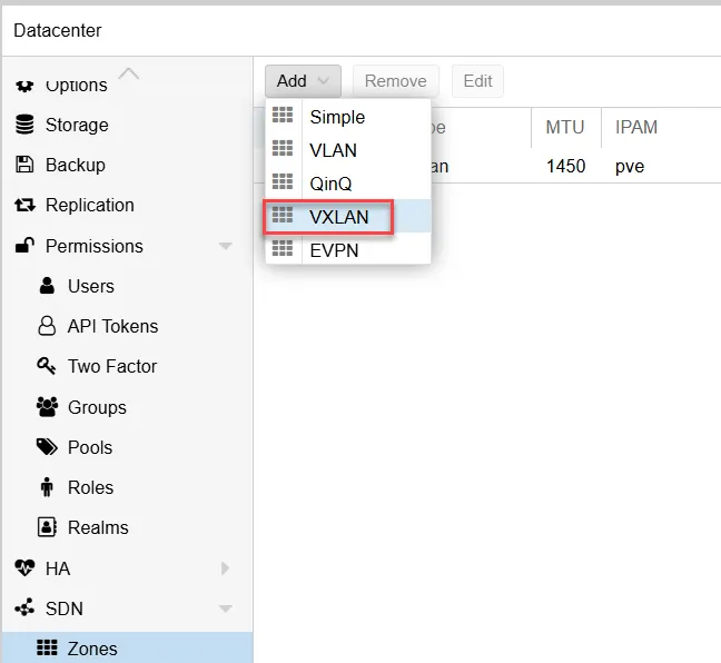 Zones 에서 VXLAN 추가하기