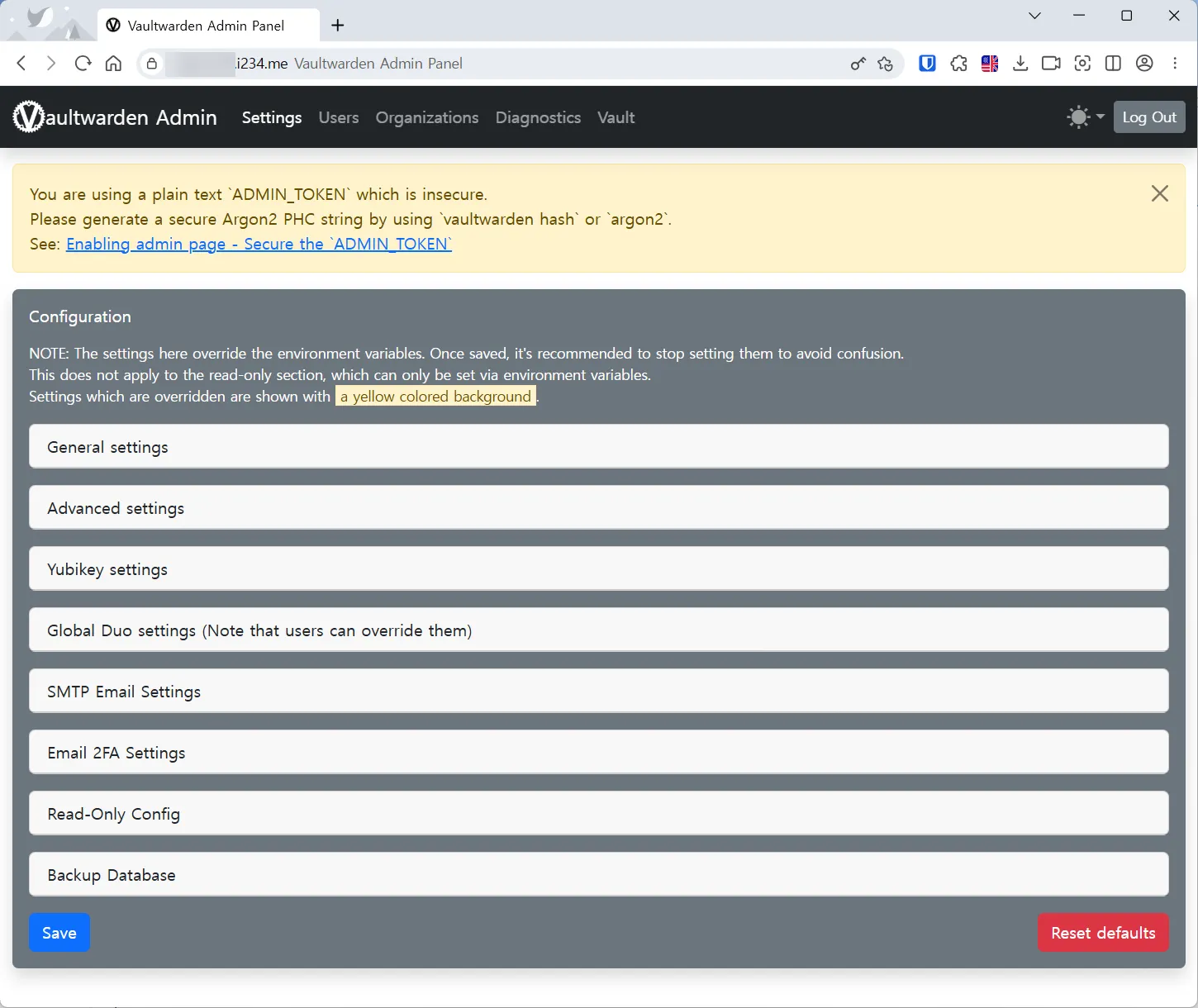 Vaultwarden Admin Panel