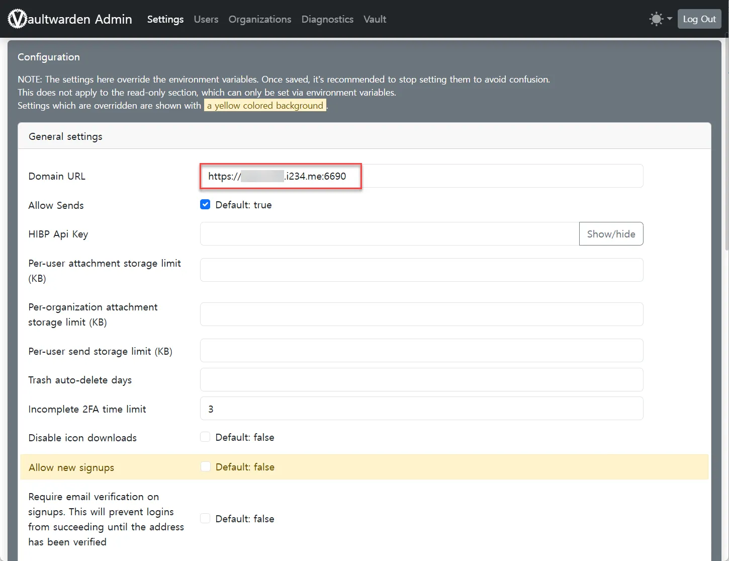 Vaultwarden Host Domain Address Setting