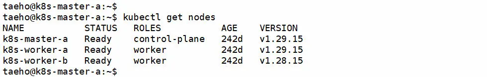워커 노드의 쿠버네티스 버전 업그레이드 확인