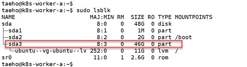 growpart 명령으로 확장된 sda3 파티션