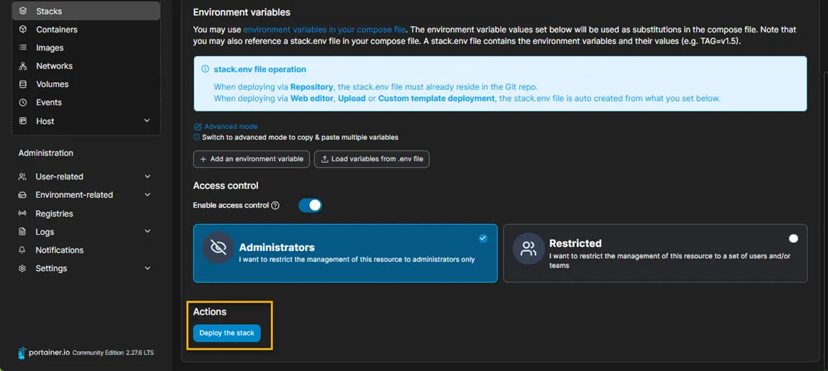 Portainer vaultwarden deploy